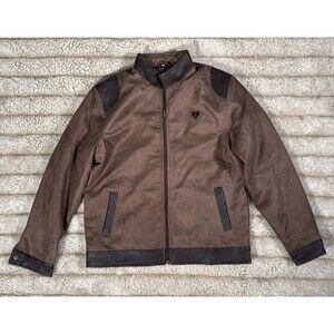 Ferrari Collections Men’s Leather Zip Up Jacket Brown XXL
